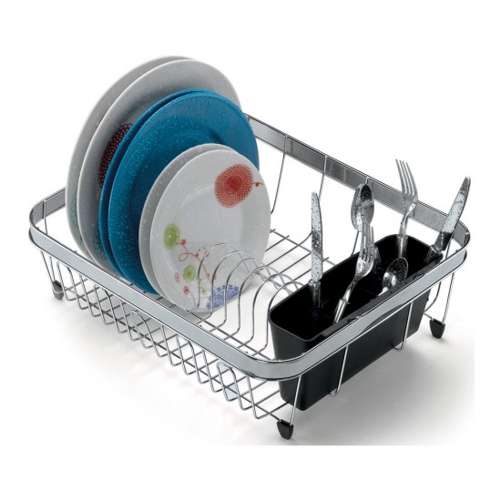 Escorredor De Louça para 14 Pratos Cromado Com Porta Talheres